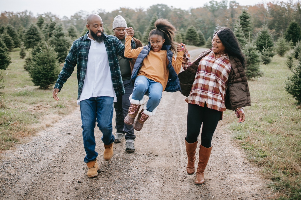 A family walking down a country road